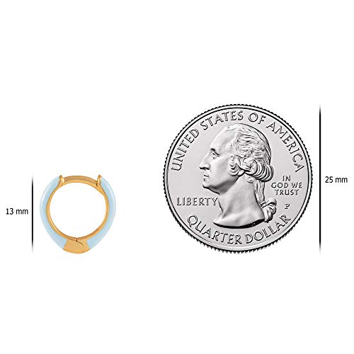 14K Gold Plated Sterling Silver Enamel Color Huggie Hoop Earrings for Women – Wide Range of Vibrant Color Options Available - color: Blue ( Light )