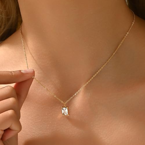 Cubic Zirconia Necklaces for Women 18K Gold Plated Tear drop Necklace Dainty Layered CZ Lariat Diamond Necklace - color: White CZ-Gold