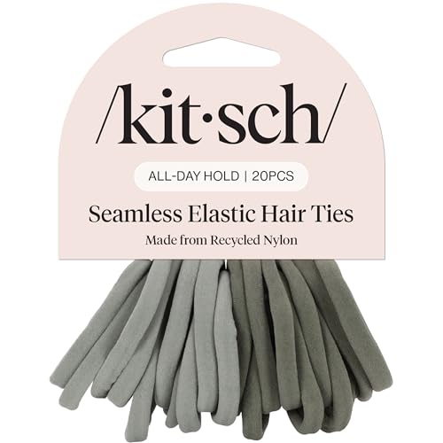 Kitsch Elastic Hair Ties No Damage | Stretchy Hair Bands- Eucalyptus, 20pcs | Strong All-Day Hold Hair, Rubber Bands For Hair, Ponytail Holders | Hair Accessories for Everyday Use - color: Eucalyptus (Pack of 20)