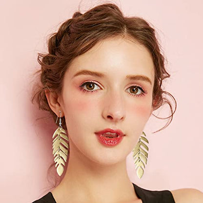 Handmade Unique Lightweight Bohemian Genuine Leather Leaf Dangle Drop Earrings Dainty Sparkly Chain Feather Hook Earring for Women Statement - color: Gold