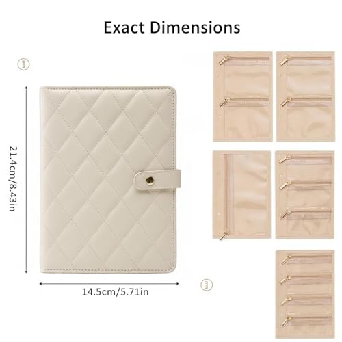 Travel Jewelry Organizer Case, Compact Jewelry Storage Bags Book Binder with 5 Clear Zipper, Earring Necklace Roll up Organizer Velvet Pouch for Traveling(Beige)