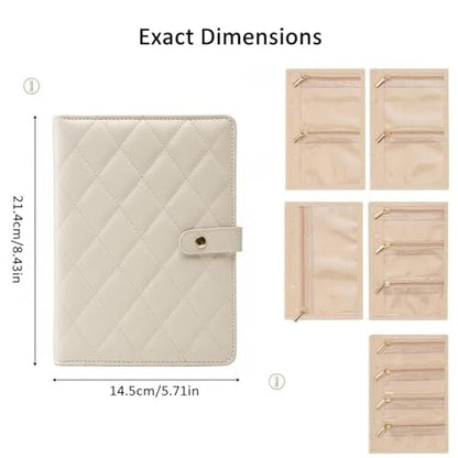 Travel Jewelry Organizer Case, Compact Jewelry Storage Bags Book Binder with 5 Clear Zipper, Earring Necklace Roll up Organizer Velvet Pouch for Traveling(Beige)