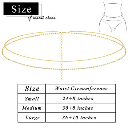 Waist Chain Silver Beads Belly Chain Gold silver Women Dainty Body Jewelry Accessories - color: gold shiny beaded - 36 + 10 in