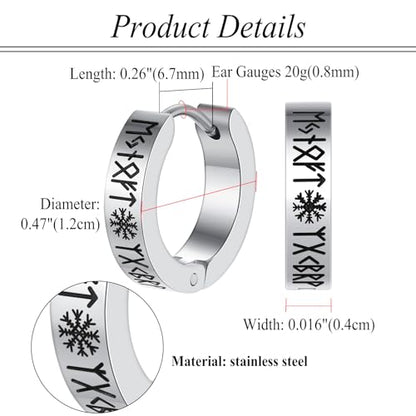 Aroncent 2-8Pcs Womens Mens Huggie Hoop Triangle Earrings Viking Runes Stainless Steel Ear Stud Novelty Black/Gold/Silver - color: Sliver