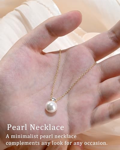 14K Gold Plated Pearl Jewelry Set for Women | Pearl Pendant Necklace and Studs Earrings for Wedding, Bridal, Bridesmaid