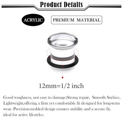 8G-12mm Solid Ear Plugs Tunnels for Women Men Single Flared Ears Gauge Plugs with O-Ring Stretcher Expander Piercing Body Jewelry Black White Clear Opalite 1 Pairs - color: Clear, size: 12mm = 1/2 inch