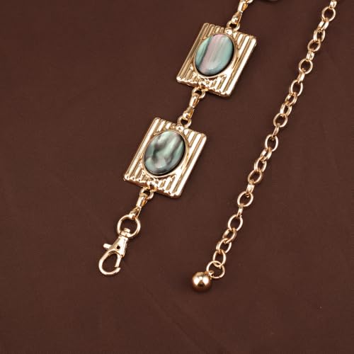 ILuvatar Green Glass Diamond Chain Belt - Metal Women's Western Style Dress Belt - color: Gold-e34