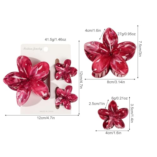 Flower Hair Clips for Women Girls Claw Clips Set Purple Pink Plumeria with Marble Design Barrettes Summer Hair Clip Fashion Hair Styling Accessories for Thick Thin Hair(3Pcs:1 Large 2 Small) - color: Purple-Pink