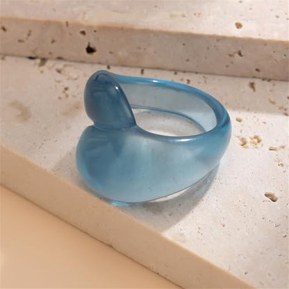 Chunky Resin Twist Stackable Ring for Women,Boho Cute Multicolor Thick Acrylic Statement Ring Trendy Aesthetic Y2k Colorful Knuckle Finger Jewelry - color: Blue