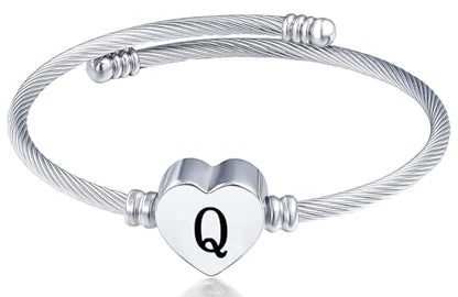 MUERDOU Initial Bracelet for Women Alphabet 26 Letters Bracelet Heart Cable Charm Bracelets Gifts for Her - style: Q