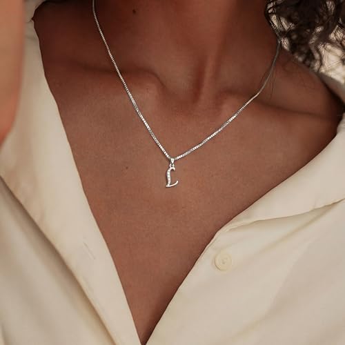 Initial Necklace for Women, 14K Gold Silver Plated Box Chain Letter Pendant, Trendy Name Necklace, Dainty Personalized Charm Jewelry Gift for Her - color: Silver, style: L