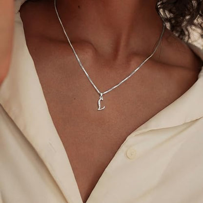 Initial Necklace for Women, 14K Gold Silver Plated Box Chain Letter Pendant, Trendy Name Necklace, Dainty Personalized Charm Jewelry Gift for Her - color: Silver, style: L