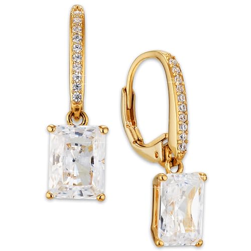 NADRI Cushion Cut CZ Leverback Earrings - color: Pear - Gold