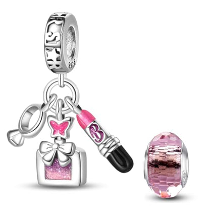HappyStar 925 Sterling Silver Charms for Bracelets and Necklace Dangle Pendants Beads Charms Fits Charms Bracelets for Woman Jewelry Gifts (with one Spacer Bead Charms) - style: Fashion perfume lipstick charm
