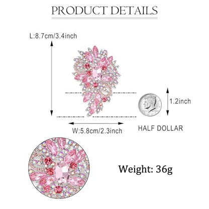 EVER FAITH Women's Austrian Crystal Wedding Flower Leaf Bouquet Brooch - color: Pink Silver-Plated-Base
