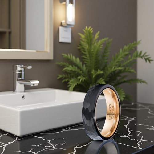 SX.man&sog Tungsten Carbide Rings for Men or Women,Stereoscopic Polygon Wedding Band for Men and Women Exchanging to Witness Each other's Loyal Love - color: Black & Hammered - 6m