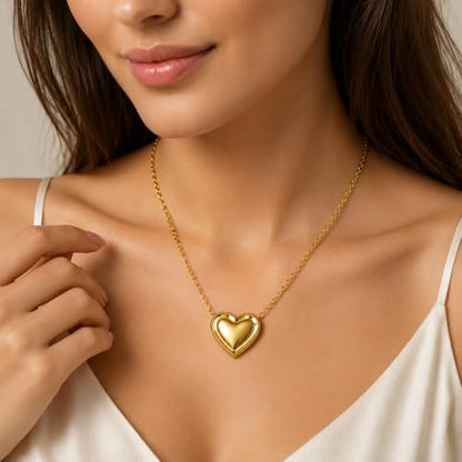 Rich London 18K Rose Gold Plated 2-in-1 Clover Heart Pendant Necklace for Women | Elegant Crystal Charm Jewellery - color: Gold Heart