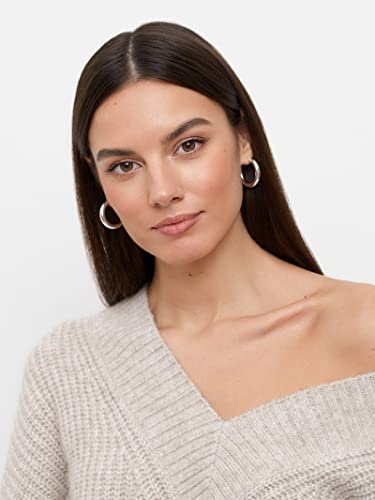 4mm Thick Gold Chunky Earrings Steling Silver Post Hoops Earrings For Women Hollow Tube Hoops Earrings Thick Gold Hoop Earrings Hypoallergenic Lightweight Gold Hoop Large Earrings 20/30/40/50/60MM - color: Silver,30mm