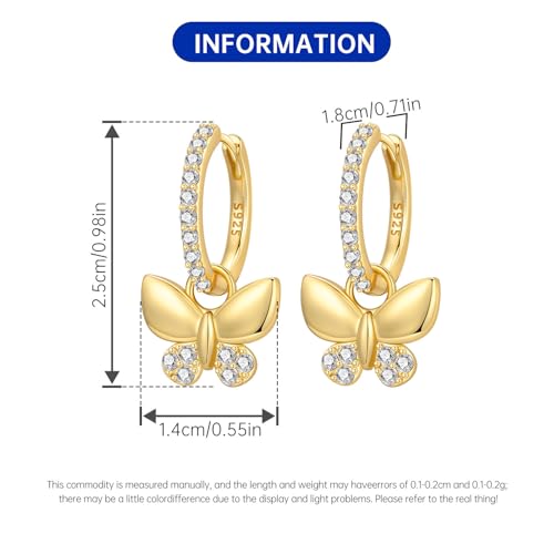 925 Sterling Silver Hoop Earrings Drop Dangle Earrings for Women Hypoallergenic Earring Trendy Huggie Earring Cute Graduation Birthday Gifts Jewelry for Women - color: Detachable butterfly earrings