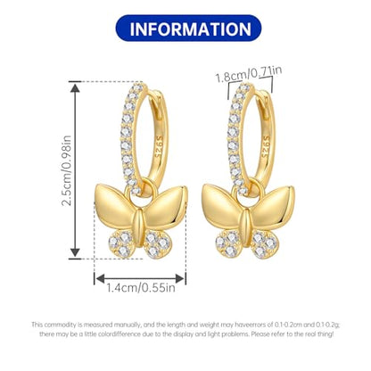 925 Sterling Silver Hoop Earrings Drop Dangle Earrings for Women Hypoallergenic Earring Trendy Huggie Earring Cute Graduation Birthday Gifts Jewelry for Women - color: Detachable butterfly earrings