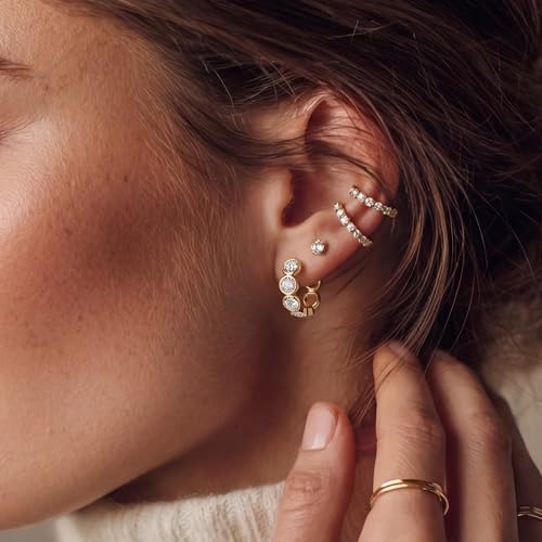 Women Gold Earrings Huggie Hoop Cubic Zirconia 14K Gold Plated Small Simple Hypoallergenic Everyday Jewelry - style: Circle