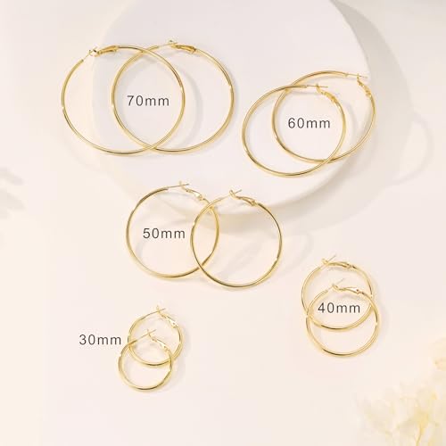 14K Gold Plated 925 Sterling Silver Posts large Hoop Earrings for Women, Hypoallergenic Big Hoop Earrings Lightweight Jewelry for Women 30/40/50/60/70MM - color: Gold-60mm