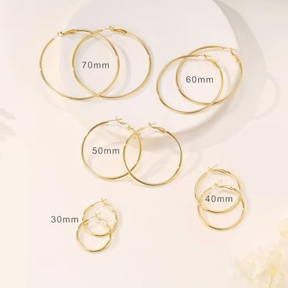 14K Gold Plated 925 Sterling Silver Posts large Hoop Earrings for Women, Hypoallergenic Big Hoop Earrings Lightweight Jewelry for Women 30/40/50/60/70MM - color: Gold-70mm
