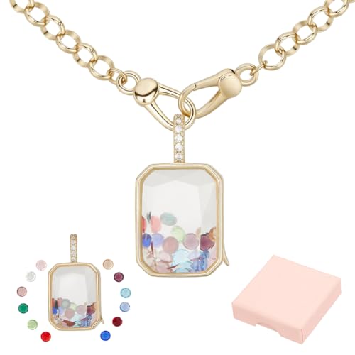 13Pcs Heart Floating Locket Pendant Necklaces Golden Locket Pendant Necklace Memory Metal Necklace with Colorful Glass Cabochons 18.11 inch Long for Women Friendship Memory Nostalgic - color: Rectangle Golden