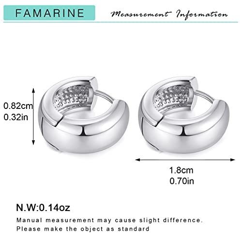 FAMARINE Chunky Thick Hoop Earrings for Women Gold Hoops Huggie Earrings for Men Gift - color: 0.7" Hoop silver