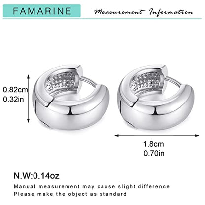 FAMARINE Chunky Thick Hoop Earrings for Women Gold Hoops Huggie Earrings for Men Gift - color: 0.7" Hoop silver