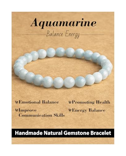 Natural Stone Beaded Bracelets for Men Women, 4mm 6mm 8mm | Healing Crystal, Protection Gemstone, Gift Packaging with Energy Card, Stretch Jewelry, Replacement Beads Included, 18 Stone - color: Aquamarine(Emotional Balance), size: 6mm