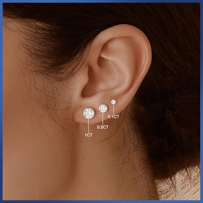 Moissanite Flat Back Earrings, 0.2-2ct Lab Created Moissanite | 925 Sterling Silver, VVS1 Clarity, Screw Back, Hypoallergenic, Elegant Gift Packed, Birthday Gifts, Wearable While Sleeping - color: Round Bezel, size: 1ct.tw(0.5ct*2)