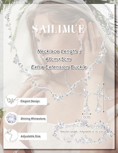 sailimue Wedding Jewelry Sets for Brides Bridesmaid Women Prom jewelry | Silver Plated Rhinestone Crystal Necklace Bracelet Earrings Wedding Bridal Bridesmaid Costume Accessories - color: Silver C