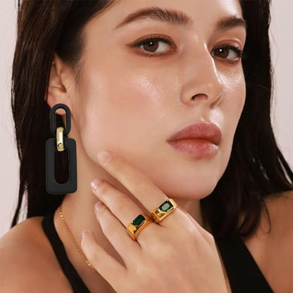 Geometric Square Earrings for Women Lightweight Colorful Color Block Acrylic Chunky Geometric Rectangle Oval Link Chain Statement Earring - style: Black Rectangle