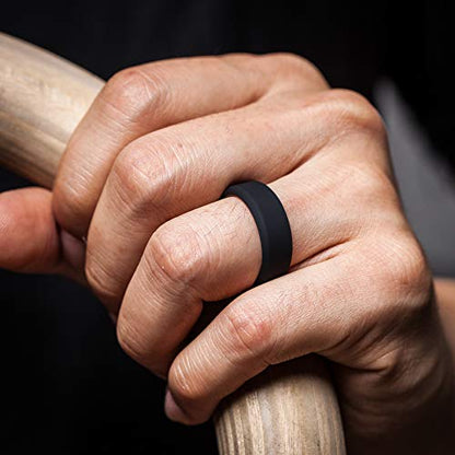 ThunderFit Men Breathable Air Grooves Silicone Rings Wedding Bands 8mm Wide | 2.4mm Thick Rubber Rings, Available in 1, 2, 3, 4, 6 & 7 Packs, Comfortable Fit, Durable & Flexible Silicone - color: Pack A: Charcoal Black / Dark Grey, Graphite Grey / Charcoa