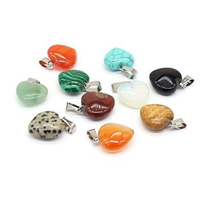 LHJ 20 Pcs Natural Stone Pendants Heart Shape Crystal Quartz Agate Charms for Jewelry Making Necklace Bracelet - color: Heart C