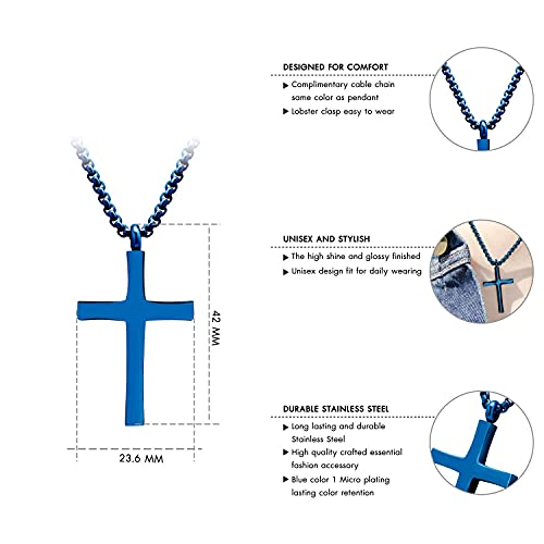 555Jewelry Stainless Steel Cross Adjustable Rolo Chain Pendant Necklace 16-28'' Inches - color: Blue