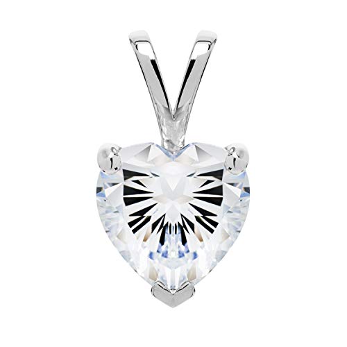 Everyday Elegance Solid 14K Gold Cubic Zirconia Solitaire Pendant Necklace for Women Heart, Princess, Round, Oval, Emerald, Pear & Cushion Cut 1 or 2 CTW | .60mm Thick 16" 18" Length Box Link Chain - color: 14K White Gold, size: Pendant Only - 2.0 CTW, st