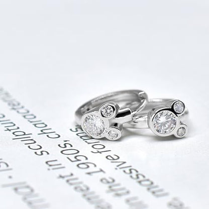 Sterling Silver Trendy Mouse Earrings Huggie Hoop Cubic Zirconia Dainty Earring White Gold Plated Hypoallergenic Jewelry Fashion Birthday Gift for Women