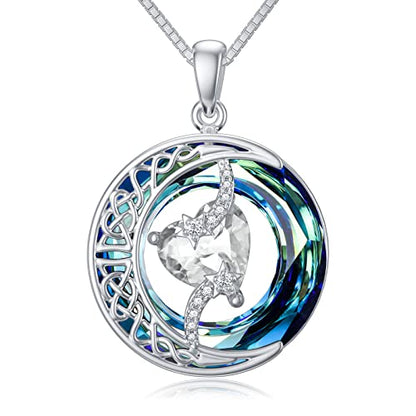 TOUPOP Birthstone Necklace Women Sterling Silver Moon Star Birthday Jewelry | Celtic Moon Pendant with Blue Crystal Anniversary Christmas Jewelry Gifts for Wife Mom Her - color: A-04-Synthetic Diamond
