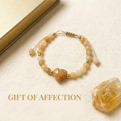Heart Crystal Bracelet,Natural Gemstone Healing Bead Bracelet | Handmade Jewelry Gifts for Women Men,Graduation Gift for Her - color: Topaz Bracelet