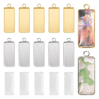 Craftdady Stainless Steel Pendant Cabochon Settings Heart Square Teardrop Flat Round Oval Rectangle Blank Bezel Trays Base Pendant with Glass Cabochons for DIY Earrings Necklace Jewelry - color: Golden & Stainless Steel Color Rectangle
