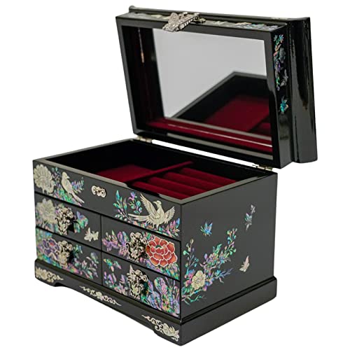 February Mountain Mother of Pearl Wooden Jewelry Organizer Box – Jewelry Storage Box for Women, Features Spacious Drawers, Ideal for Rings, Bracelets, Watches, Chains, Accessories (Peacock) - style: Peacock