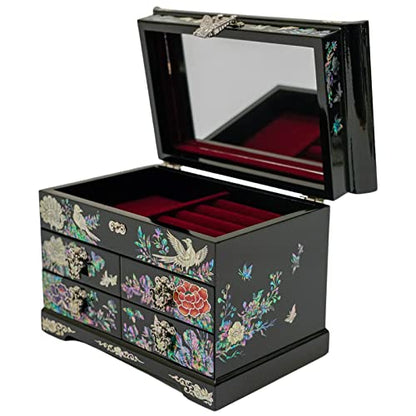 February Mountain Mother of Pearl Wooden Jewelry Organizer Box – Jewelry Storage Box for Women, Features Spacious Drawers, Ideal for Rings, Bracelets, Watches, Chains, Accessories (Peacock) - style: Peacock