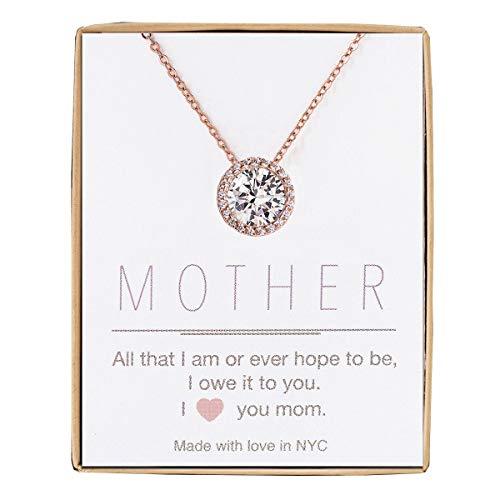 A+O Gift for Mom, Aunt, Grandma - Solitaire Halo Necklace in Gold, Rose Gold, Silver - style: MOTHER, Rose Gold