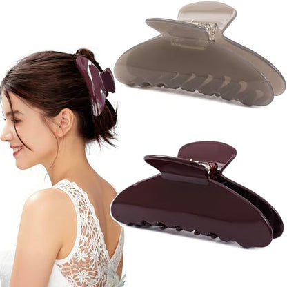 2 Pack Acetate Hair Claw Clips for Women 4 Inch Large Claw Hair Clips for Thin to Thick Hair - color: Wine+Grey