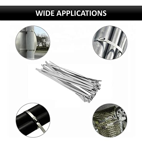 Kable Kontrol Stainless Steel Metal Zip Ties 8 Inch 100 Pcs HD 350Lbs Test | Heavy Duty Steel Cable Ties, Self-locking, Multi-Purpose, Outdoor and Indoor Use, High Temperature, Corrosion Resistant - size: 8" - 350 Lbs - 100 Pcs