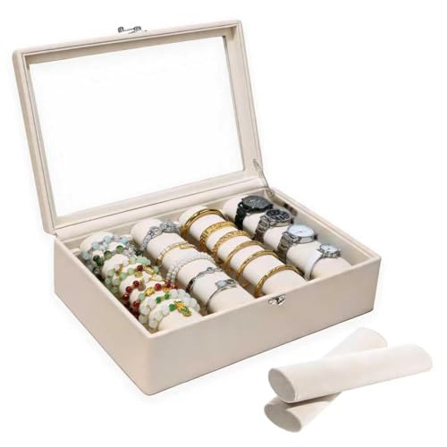 Bracelet Holder Rods Bangles Box Organizer Display | Glass Lid Jewelry Boxes for Women with 4 Velvet Rods