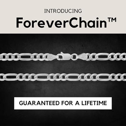 KISPER 925 Sterling Silver Figaro Chain Necklace for Men 5mm Made in Italy | 3+1 link pattern, 16-30 inches, anti-tarnish, solid build, hypoallergenic, secure lobster clasp