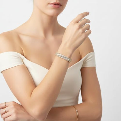 2 Rows Tennis Bracelets for Women Men - 18K Yellow Gold Plated 3mm Round Cut Cubic Zirconia Classic Tennis Bracelet, Size 6.5-8.5 Inch - color: Gold - 3 Rows, size: 7.5 inch